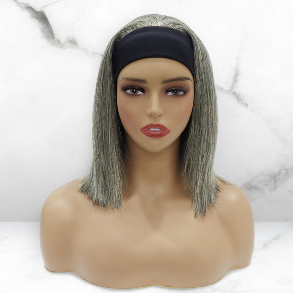 Grey Salt & Pepper Silky Straight Bob Beginner Friendly Headband Wig Virgin Human Hair Wigs US Stock Special Sale