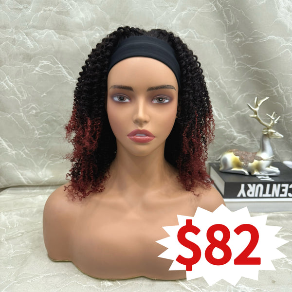 Kinky Curly #1B/Burg Headband Wigs Human Virgin Hair Special Sale