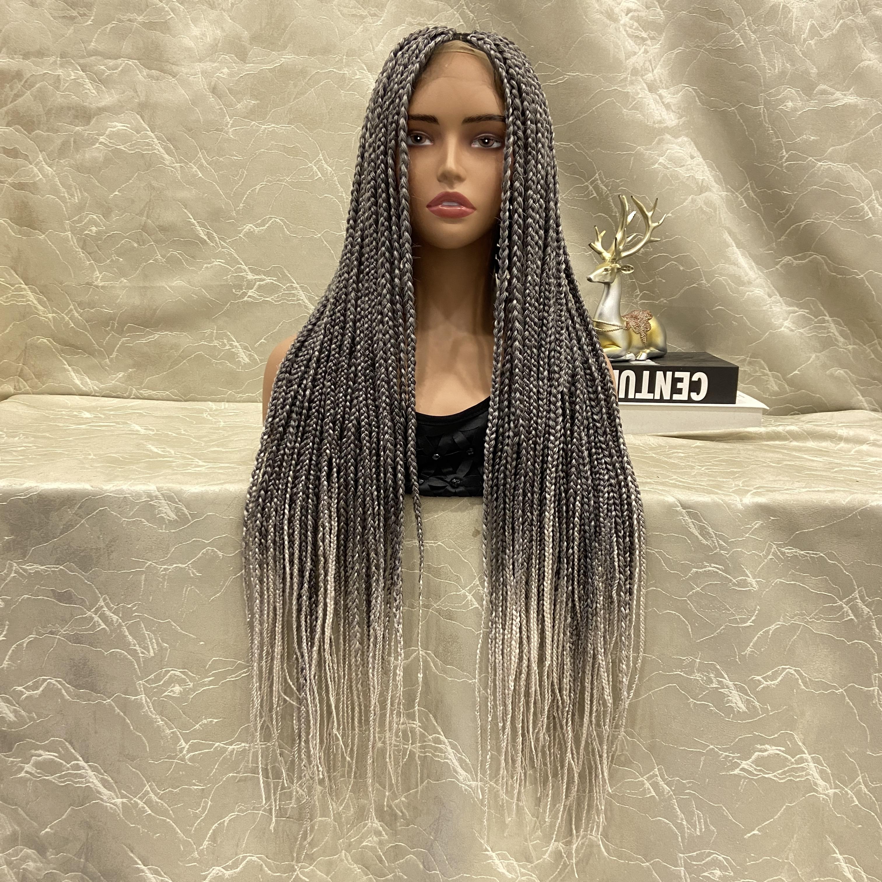 Gray Braided on sale wig, box braids, salt and pepper hairs,