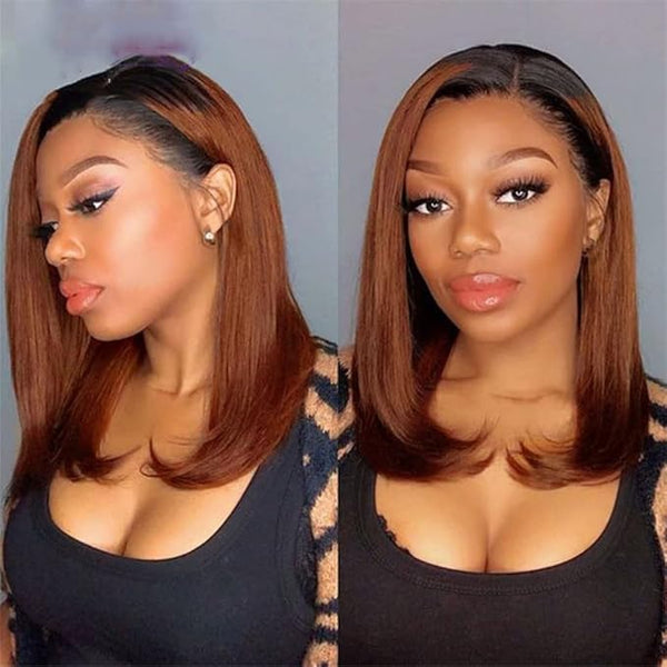 Wear & Go Ombre Brown Silky Straight Glueless Blunt Cut Bob 6x4 Lace Closure Wigs / 13x4 Full frontal Wigs Human Hair Pre-Cut Lace Wigs US Stock Special Sale